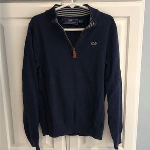 Vineyard Vines navy blue cotton half zip sweater